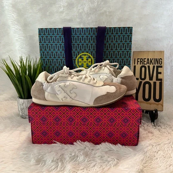 🎉HPx2🎉 Tory Burch Vintage Double T Trainer Sneakers - Picture 2 of 13